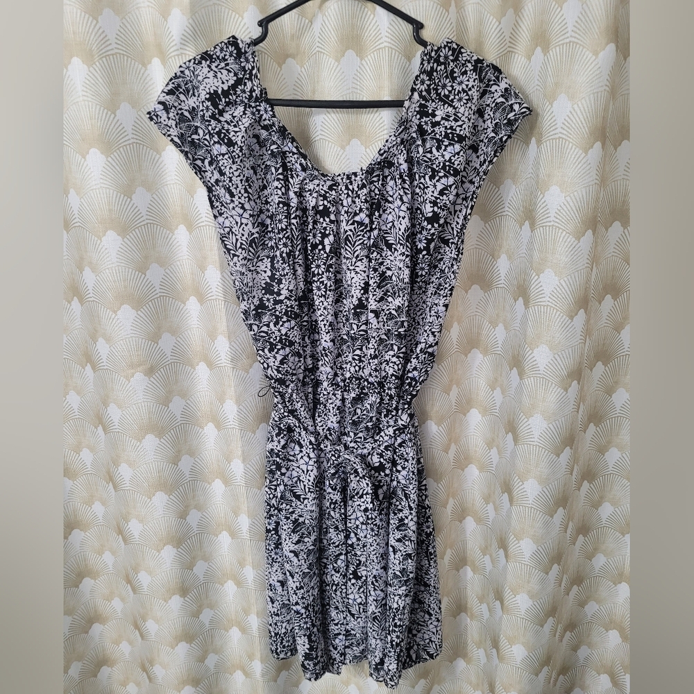 LC Lauren Conrad Black and White Floral Midi Dress